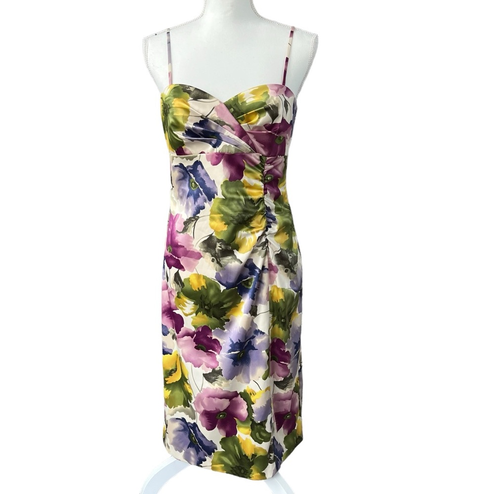 VTG Spiegel watercolor cocktail garden party dress thin straps women 6 satiny